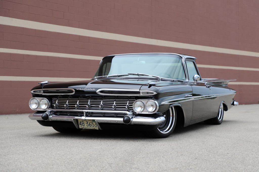 Front three-quarter view of a restored 1959 Chevrolet El Camino